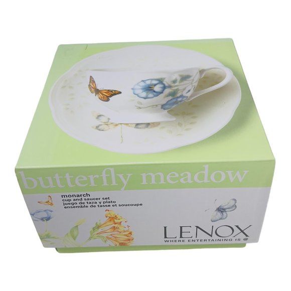 Lenox Butterfly Meadow Monarch Cup and Saucer Set New in Box - Picture 2 of 11
